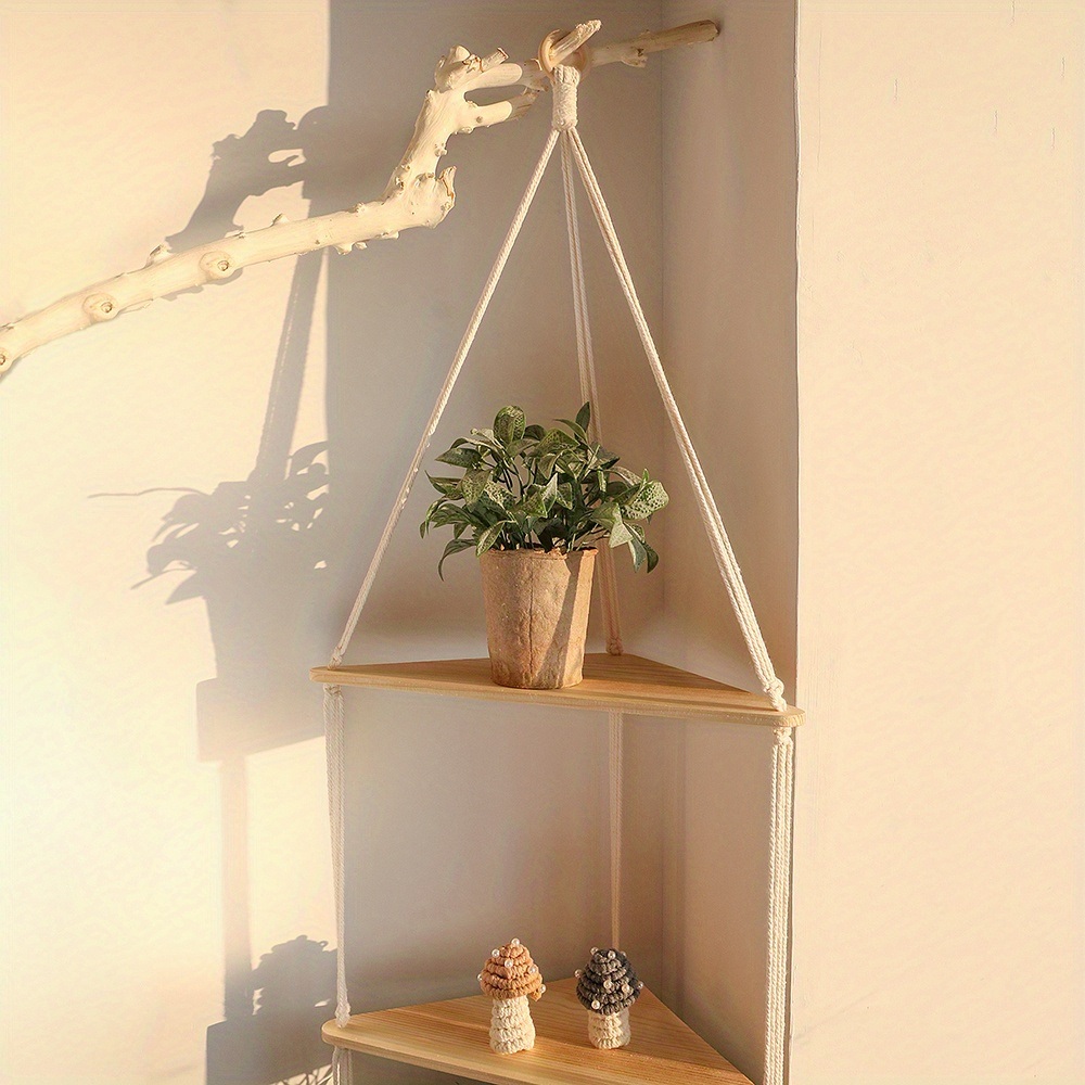 dropship 1pc,Boho Triangle Shelves Wall Decor - Plant Hanger, Candle Holder, and Home Decor for Living Room and Bedroom
