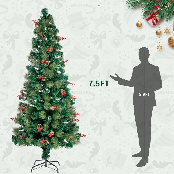 dropship 7.5ft Pre-Lit Fiber Optical Christmas Tree with Colorful Lights and 300 Branch Tips