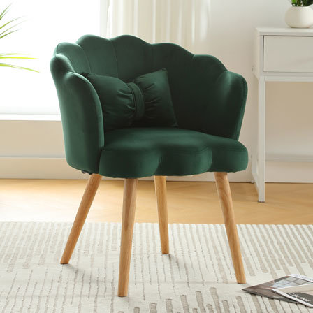 dropship Vanbow.Velvet Wooden foot casual lotus chair with waist pillow(GREEN)