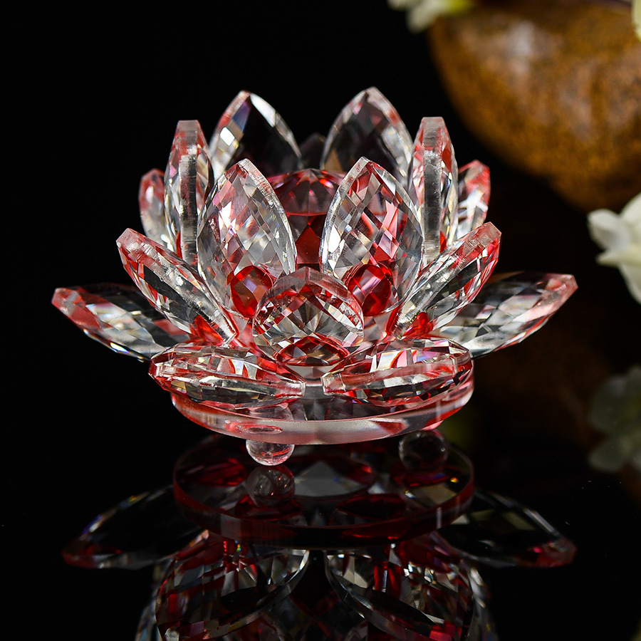 dropship 80 mm Feng shui Quartz Crystal Lotus Flower Crafts Glass Paperweight Ornaments Figurines Home Wedding Party Decor Gifts Souvenir