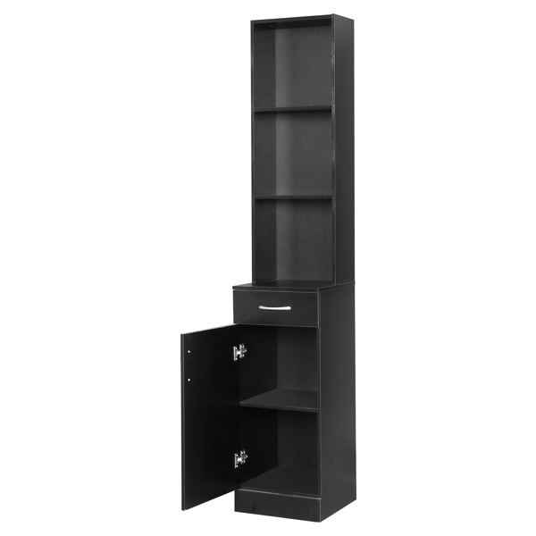dropship FCH MDF With Triamine One Door One Drawer Three Compartments High Cabinet Bathroom Wall Cabinet Black