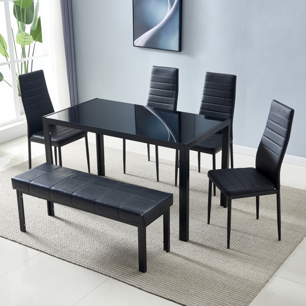 dropship Simple Assembled Tempered Glass & Iron Dinner Table Black(Replacement code: 21491449)