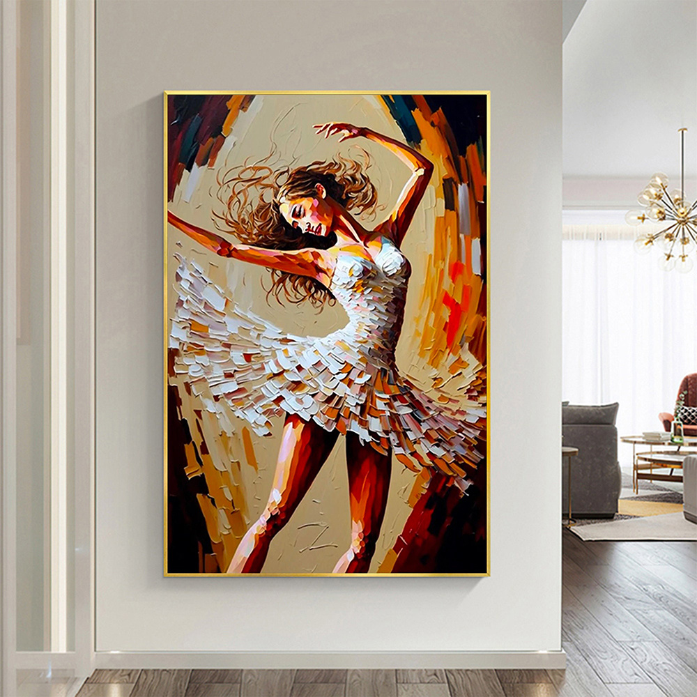 dropship Hand Painted Oil Painting Abstract Dancer Oil Painting On Canvas Large Wall Art Original White Ballet Painting Boho Wall Decor Custom Painting Living room Wall Decor
