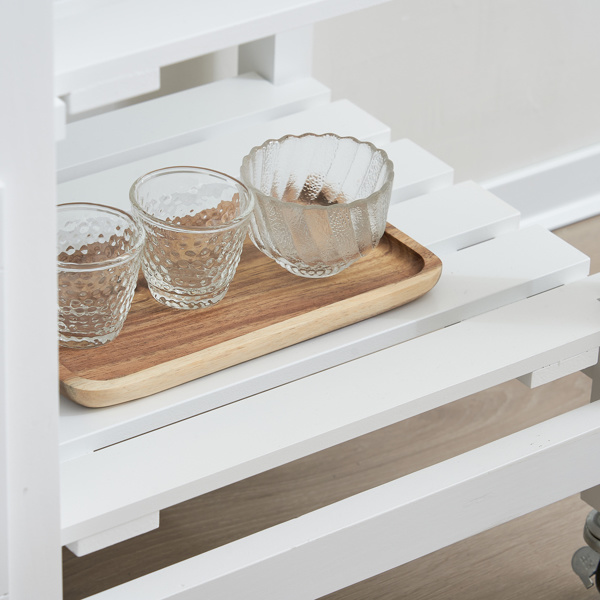 dropship 76*37*84cm Three Drawers Three Layers Black Handle Rubber Wood Log Color Table White Spray Paint Dining Car