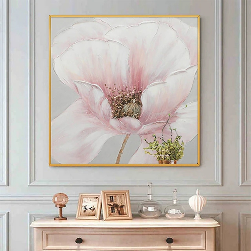 dropship Hand Painted Oil Painting Pink flower Rosebush On Canvas Living Room Hallway Bedroom Luxurious Decorative Painting