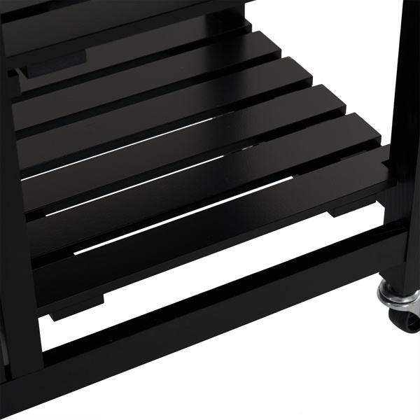 dropship 76*37*84cm Three Drawers Three Layers Bronze Color Handle Rubber Wood Log Color Table Top Black Spray Paint Dining Car