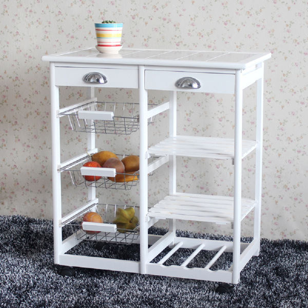 dropship Kitchen & Dining Room Cart 2-Drawer 3-Basket 3-Shelf Storage Rack with Rolling Wheels White(Replacement code: 85659263)