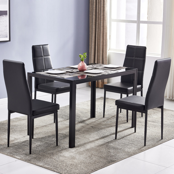 dropship Simple Assembled Tempered Glass & Iron Dinner Table Black