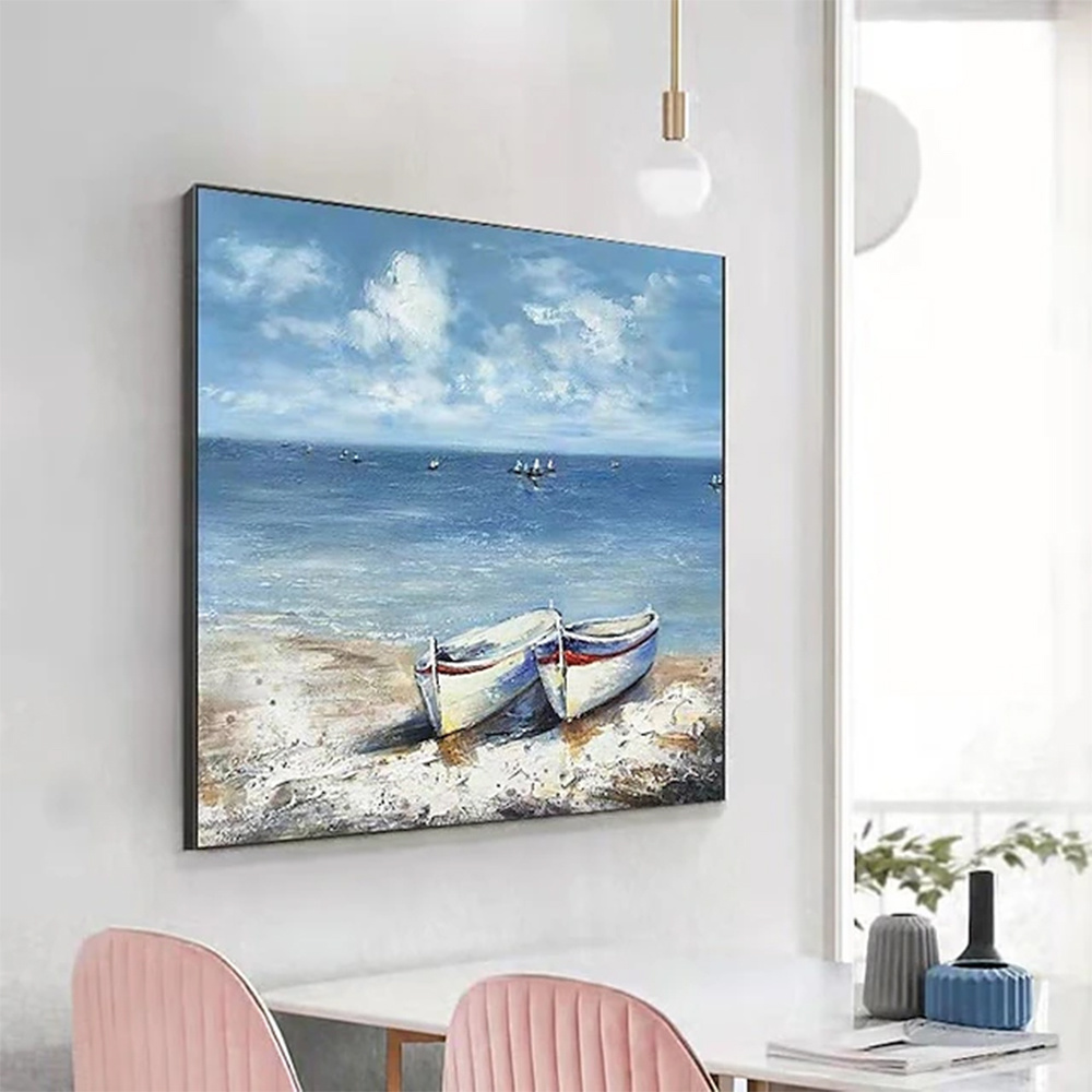 dropship Hand Painted Oil Paintings Abstract Seascape Painting Boats On The Beach Living Room Hallway Luxurious Decorative Painting
