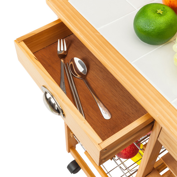 dropship Kitchen & Dining Room Cart 2-Drawer Removable Storage Rack with Rolling Wheels Wood Color