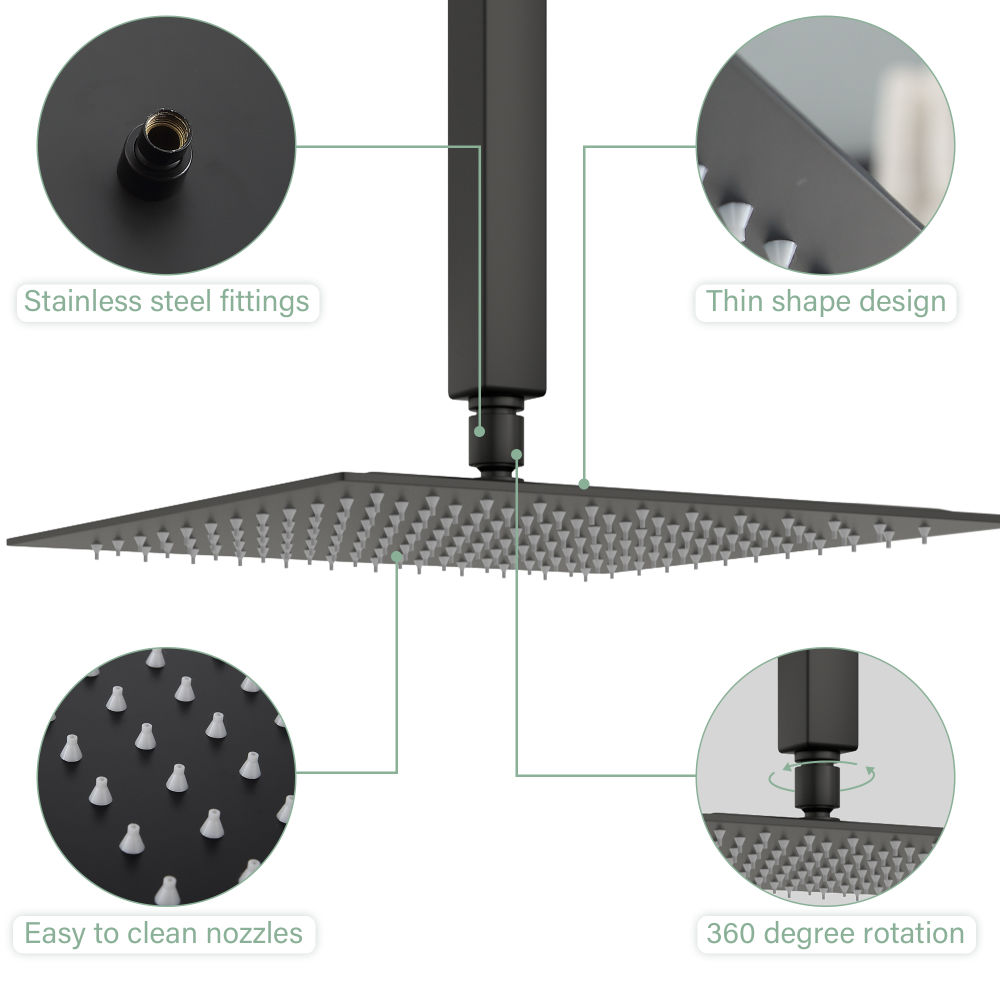 dropship 16" Rainfall Shower Head and Handhled Shower Head,Ceiling Mounted Matte Black Shower System