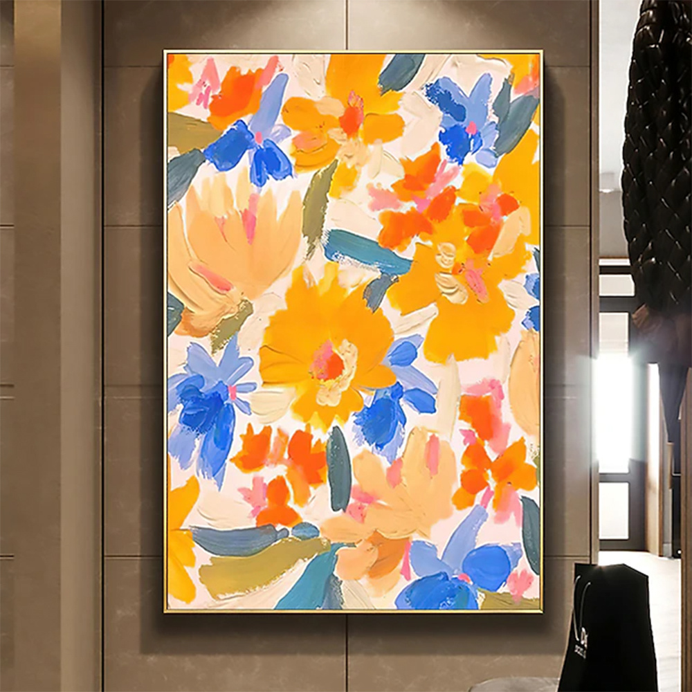 dropship Handmade Oil Painting Canvas Wall Art Decor Original Orange Flower Painting Abstract Floral Painting Living Room Hallway Bedroom Luxurious Decorative Painting