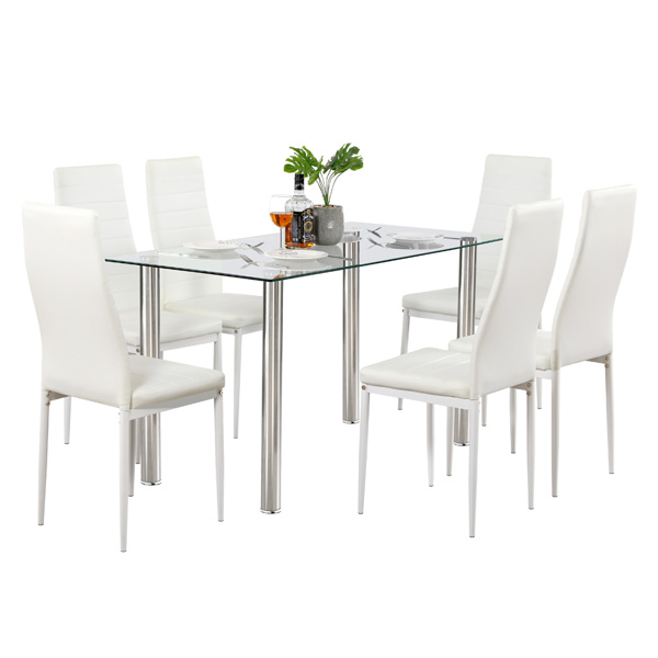 dropship Simple Assembled Transparent Glass & Iron Dinner Table