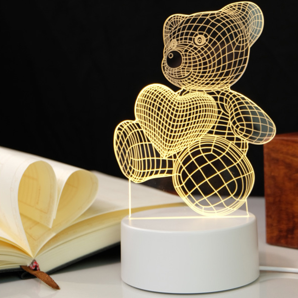 dropship 3D Cartoon Night Light Led Night Lamp Table Bedside Lamp Romantic Heart Shape Bear Light Valentines Day Party Decoration