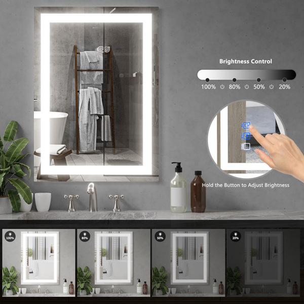 dropship LED Mirror for Bathroom 24x40 with Lights, Anti-Fog, Dimmable, Backlit + Front Lit, Lighted Bathroom Vanity Mirror for Wall, Memory Function, Tempered Glass