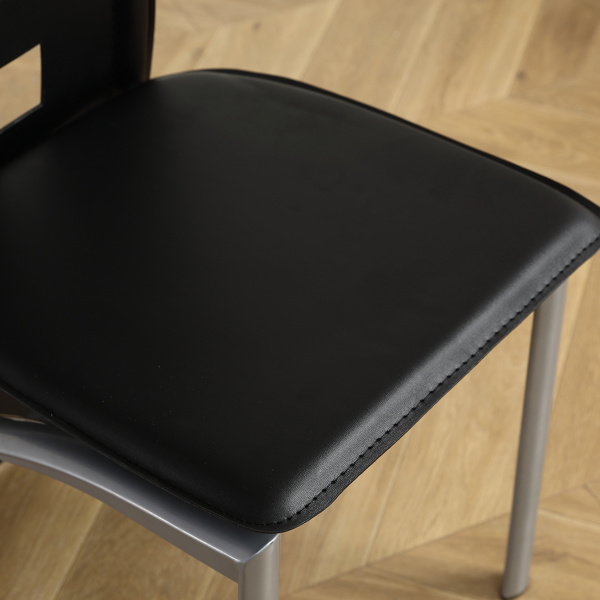 dropship 4pcs long backrest square hollow decoration PU leather dining chair round tube black cushion electroplating chair leg N201(Replace encoding13029118)