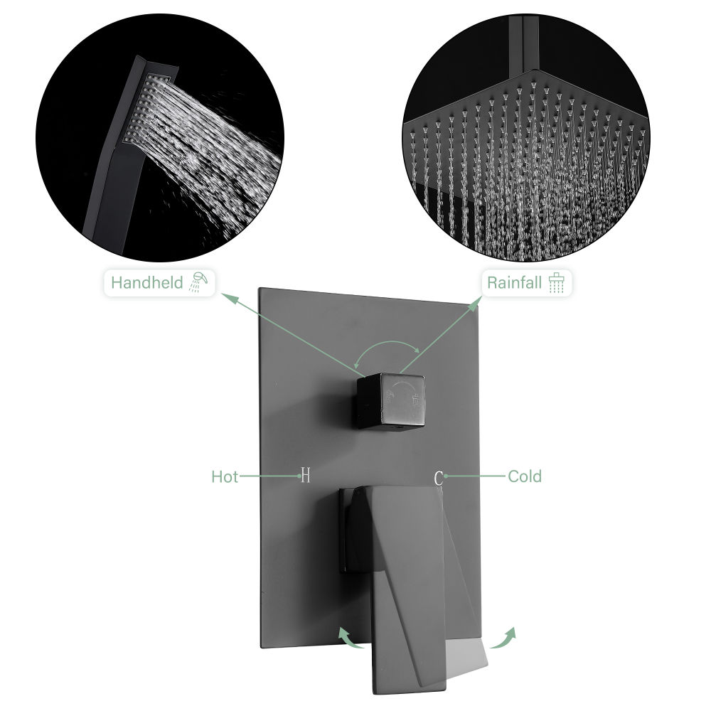 dropship 16" Rainfall Shower Head and Handhled Shower Head,Ceiling Mounted Matte Black Shower System