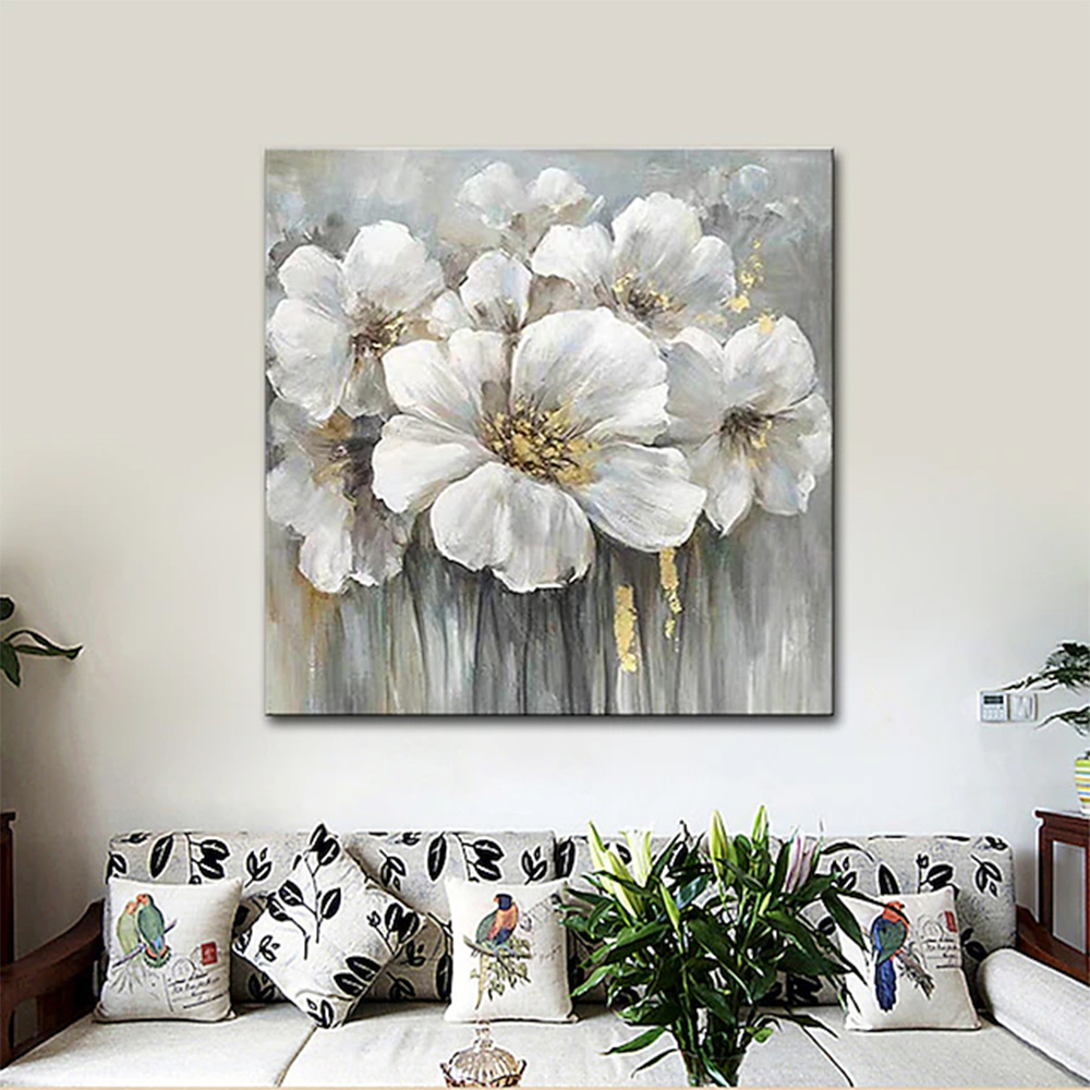 dropship Hand Painted Oil Paintings Hand Painted Square Floral / Botanical Pop Art Living Room Hallway Bedroom Luxurious Decorative Painting