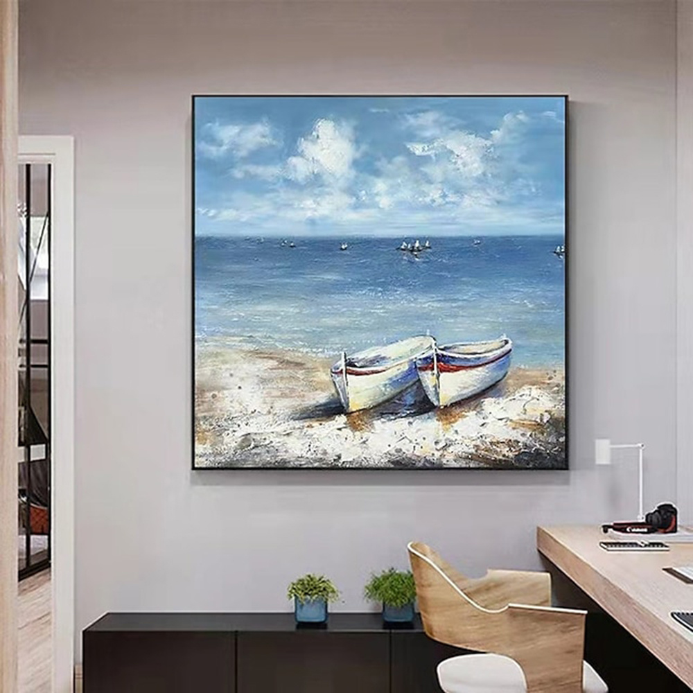 dropship Hand Painted Oil Paintings Abstract Seascape Painting Boats On The Beach Living Room Hallway Luxurious Decorative Painting