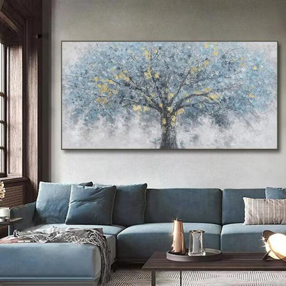 dropship Hand Painted Oil Painting Oil Painting on Canvas Tree Blue Abstract Trees Landscape Modern Oil Painting Original Hand Painted Painting Modern Art
