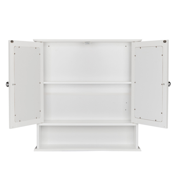 dropship Double Door Mirror Indoor Bathroom Wall Mounted Cabinet Shelf White
