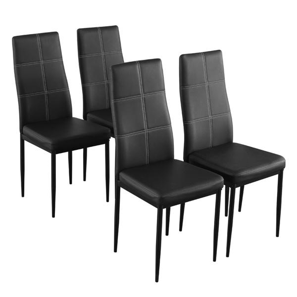 dropship 4pcs Elegant Dining Chairs with 6 Grids Decoration Backrest White Cushion Black