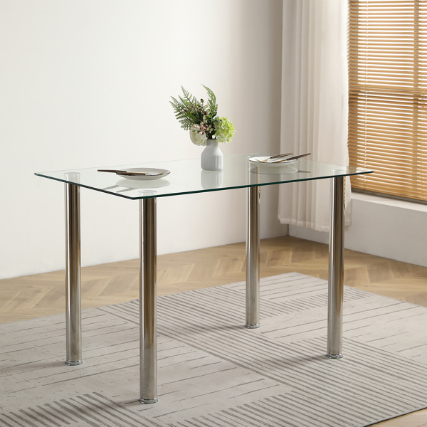 dropship 4-seat simple rectangular cylindrical leg table tempered glass stainless steel clear glass 110 * 70 * 75cm N201(Replace encoding13029115)