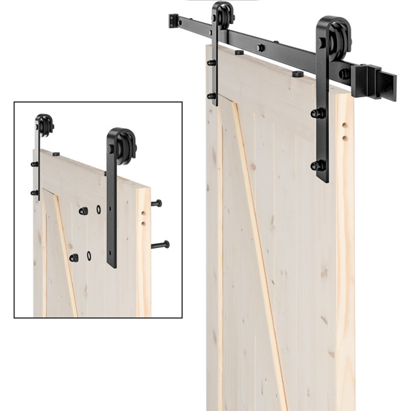 dropship 30 in. x 84 in. Unfinished Sliding Barn Door with 5.5FT Barn Door Hardware Kit & Handle ; K Frame; Solid Spruce Wood; Requires Simple DIY Assembly