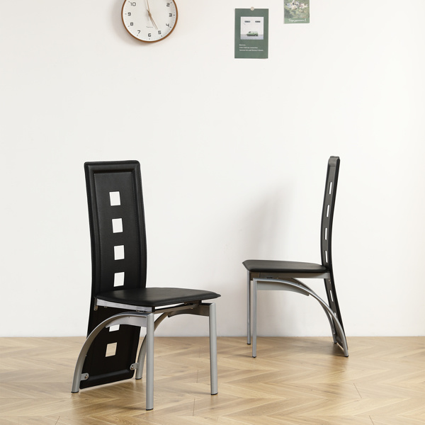 dropship 4pcs long backrest square hollow decoration PU leather dining chair round tube black cushion electroplating chair leg N201(Replace encoding13029118)