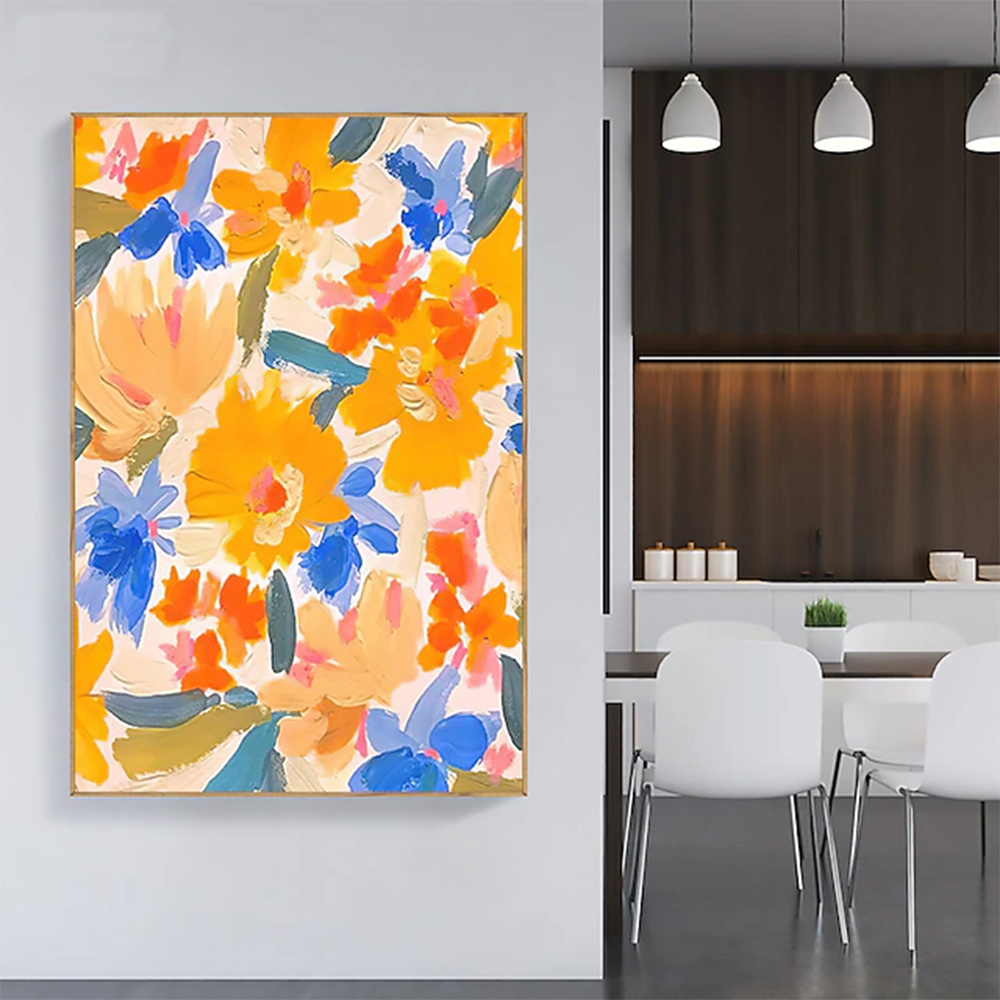 dropship Handmade Oil Painting Canvas Wall Art Decor Original Orange Flower Painting Abstract Floral Painting Living Room Hallway Bedroom Luxurious Decorative Painting
