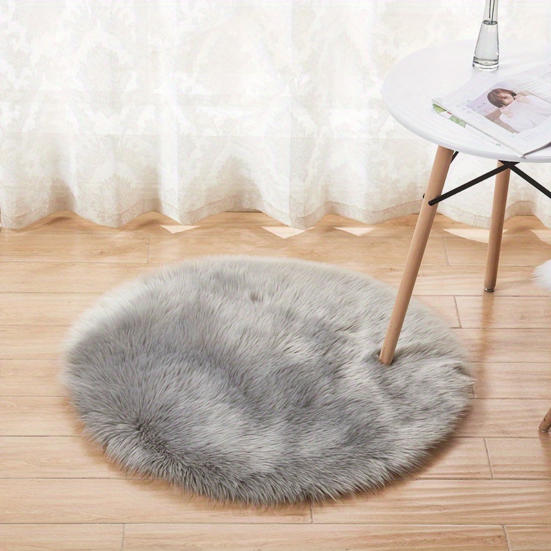 dropship 1pc Fluffy Imitation Wool Round Area Rug, Suede Fleece Bottom Long Imitation Wool Rug, Acrylic 80% Polyester 20%, 2.36inch Long Wool, Living Room Bedroom Rug, Entryway Rug, Plush Rug, Simple Carpet