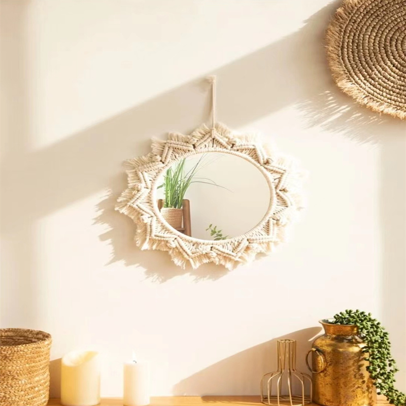 dropship 1pc, Boho Macrame Round Mirror - Woven Wall Hanging for Apartment, Home, Bedroom, Living Room Decor