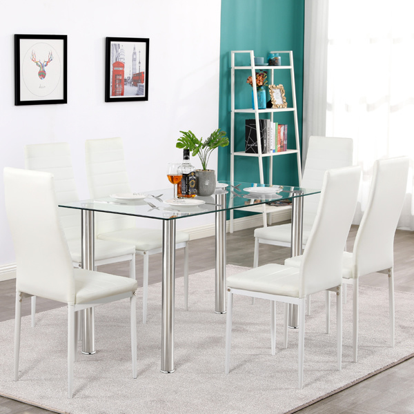 dropship Simple Assembled Transparent Glass & Iron Dinner Table