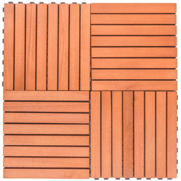 dropship 8-Slat Reddish Brown Wood Interlocking Deck Tile (Set of 10 Tiles)- AS