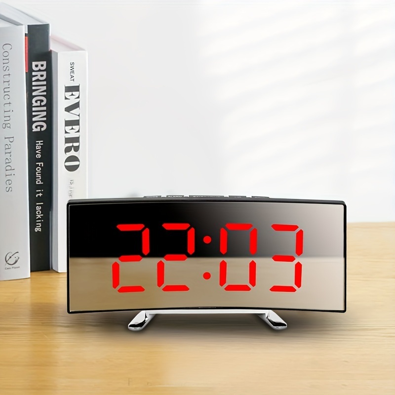 dropship 1pc Led Alarm Clock, Mirror Curved Screen, Digital Alarm Clock With Sleep Temperature For Students Bedroom, Living Room, Office And School