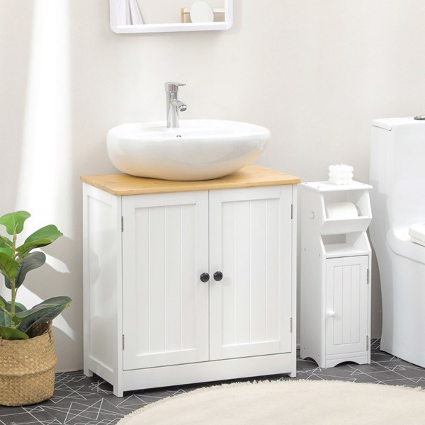 dropship Pedestal Sink Storage Cabinet, Under Sink Cabinet with Double Doors, Crystal White, Dark Walnut-AS