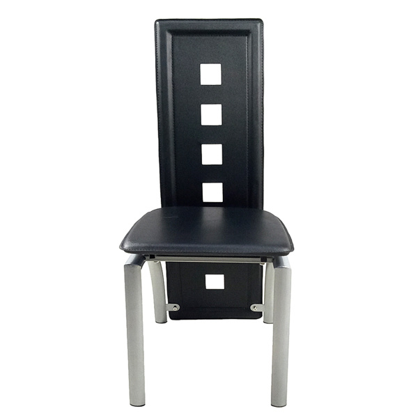 dropship 4pcs long backrest square hollow decoration PU leather dining chair round tube black cushion electroplating chair leg N201(Replace encoding13029118)