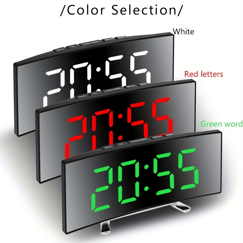 dropship 1pc Led Alarm Clock, Mirror Curved Screen, Digital Alarm Clock With Sleep Temperature For Students Bedroom, Living Room, Office And School