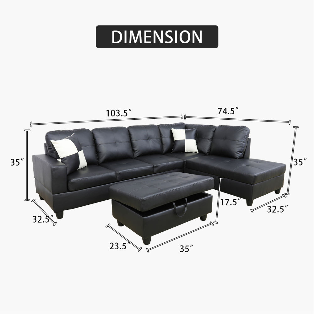 1682324394619209.jpg dropship Black Faux Leather 3-Piece Couch Living Room Sofa Set B