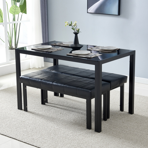 dropship Simple Assembled Tempered Glass & Iron Dinner Table Black