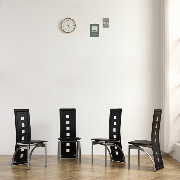 dropship 4pcs long backrest square hollow decoration PU leather dining chair round tube black cushion electroplating chair leg N201(Replace encoding13029118)