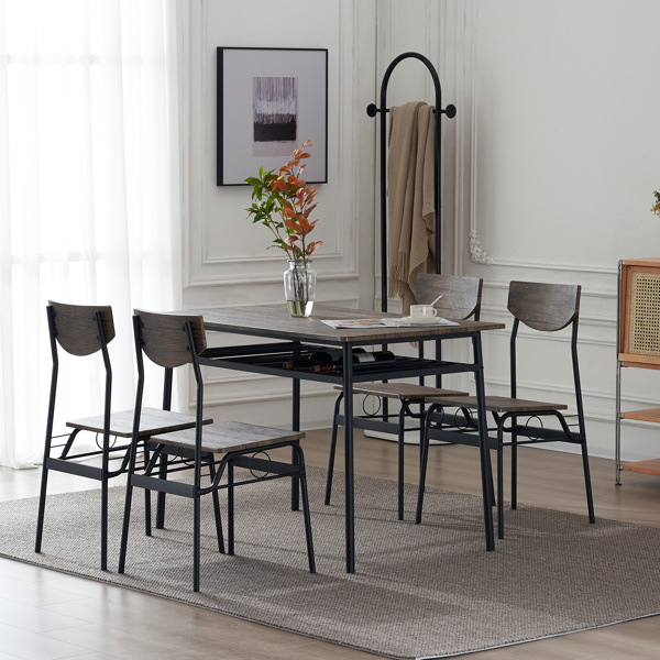 dropship Rectangular Disassembly and Assembly P2 Board Iron Compartment 1 Table 4 Chairs Dining Table and Chair Set Brown