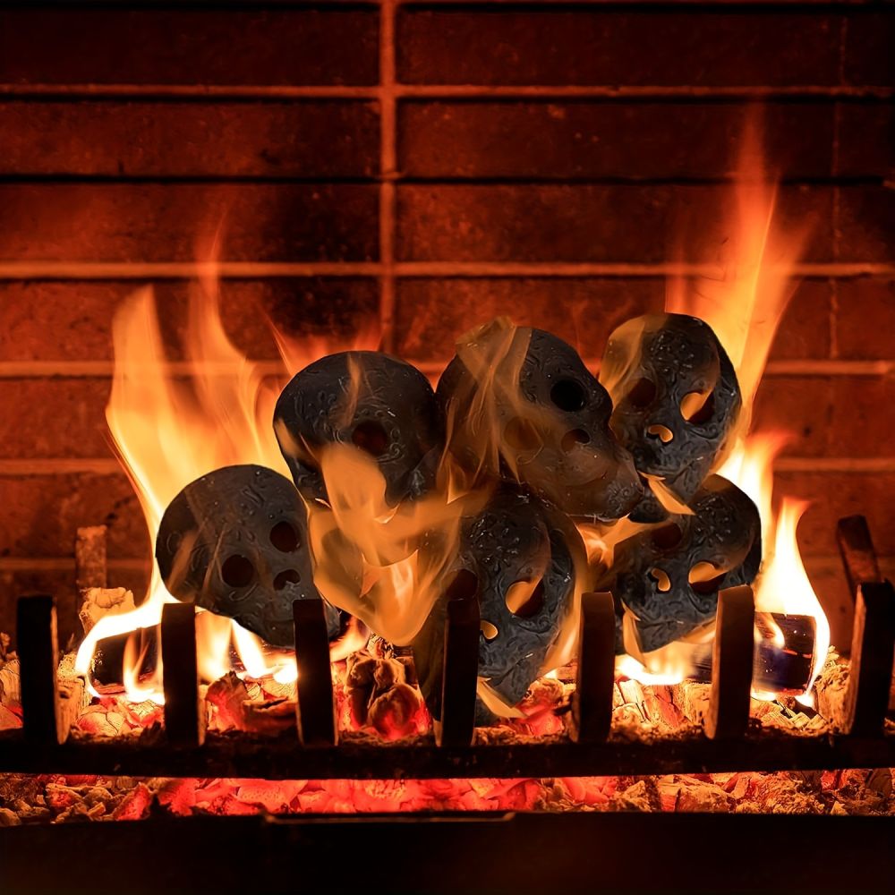 dropship 1/4/8/12pcs, Halloween Fire Pit Skull Ceramic Props,Reusable Fireproof Skull Fire Pit, Halloween Decor For Fire Pit ,Fireplace, Gas, Halloween Horror Skull Decorations, Halloween Supplies