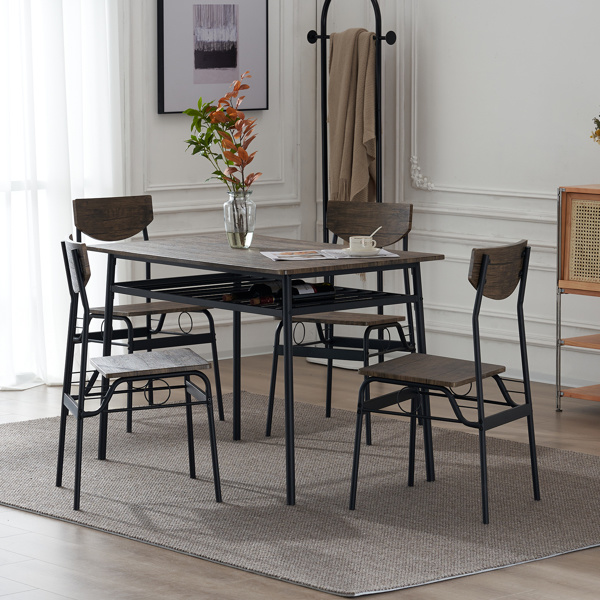dropship Rectangular Disassembly and Assembly P2 Board Iron Compartment 1 Table 4 Chairs Dining Table and Chair Set Brown