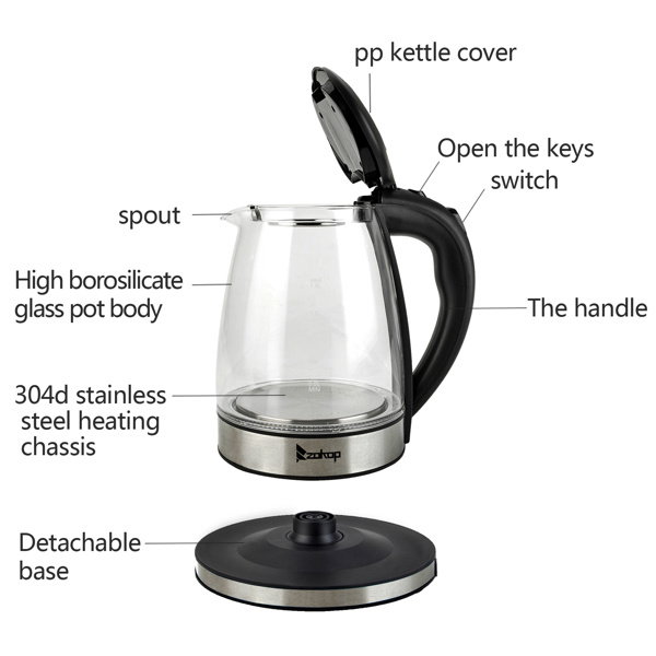 dropship HD-1861-A 110V 1200W 1.8L Electric Glass Kettle US Plug