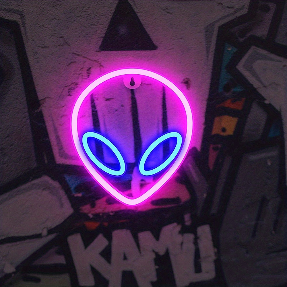 dropship 1pc Alien Shape LED Neon Sign, USB & Battery Powered Novelty Neon Mini Night Light, Novelty Wall Lamp With 1pc Hook For Bedroom Kids Room Party Home Wall Decor