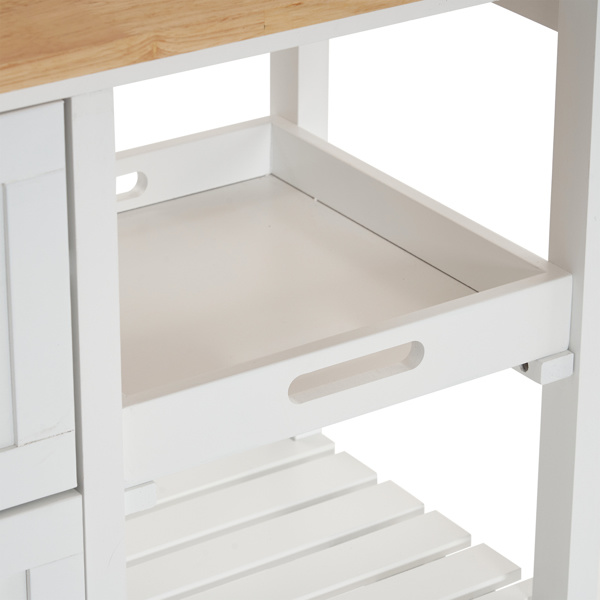 dropship 76*37*84cm Three Drawers Three Layers Black Handle Rubber Wood Log Color Table White Spray Paint Dining Car