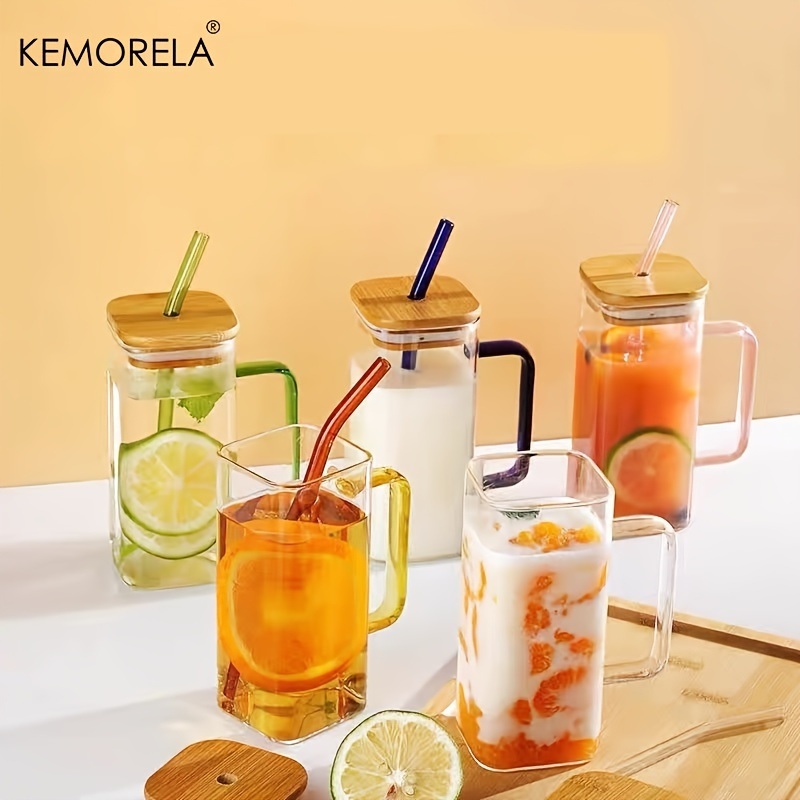 dropship 1pc, 13.5oz Adorable Glass Cups with Lids and Straws - Perfect for Back to School and On-the-Go Drinks