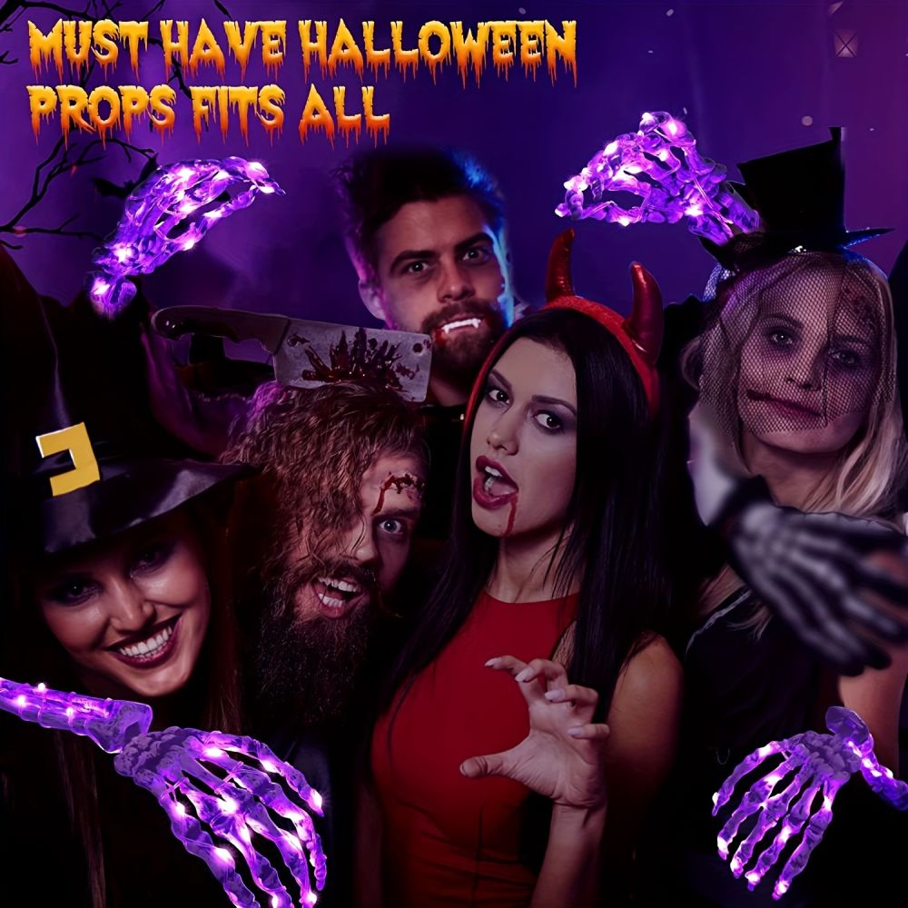 dropship Light Up Your Halloween with 2pcs Life-Size Skeleton Hands & 50 Purple LED Lights!