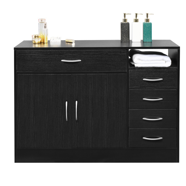 dropship FCH MDF With Triamine Double Doors And Five Drawers Bathroom Cabinet Black